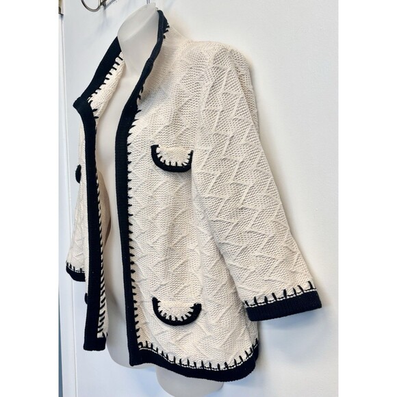 Cabi Cable Knit Open Front Cardigan Sweater XL White Preppy Academia Grandmacore - Picture 3 of 8